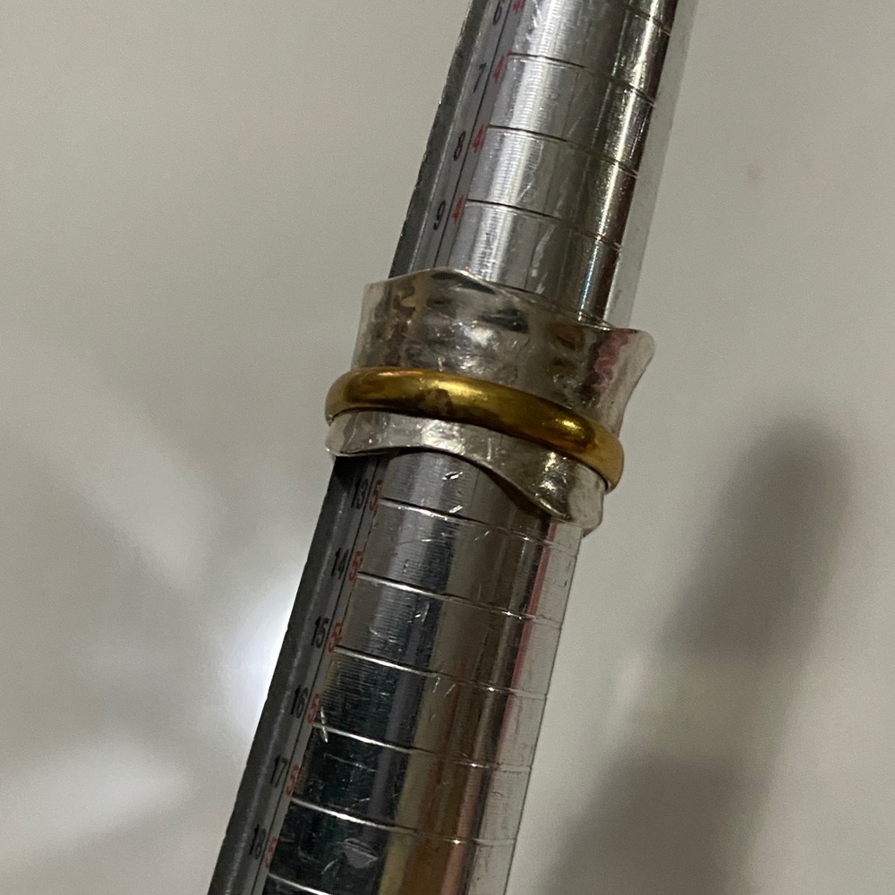 Sterling Silver Hammered Wave Ring with Movable Brass Band